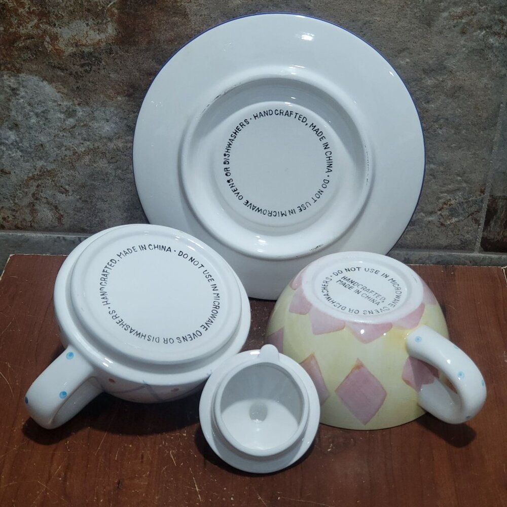 Tea  For One Stacking Set Nesting Geometric Pattern - Picture 5 of 10